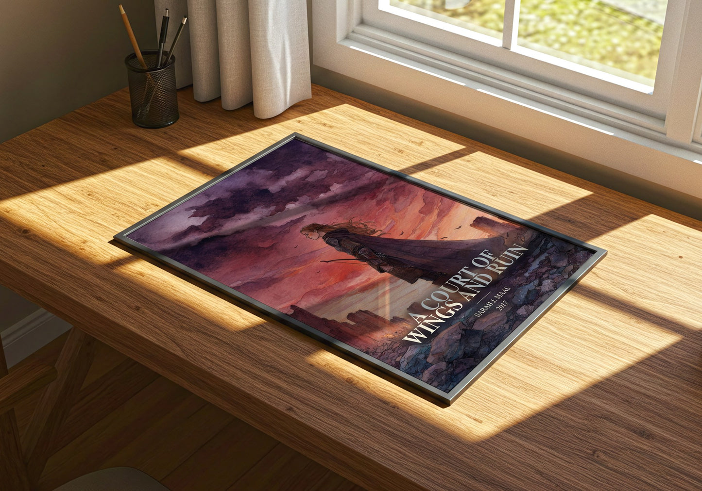 A Court Of Wings And Ruin watercolour book poster framed on wall – fantasy wall art