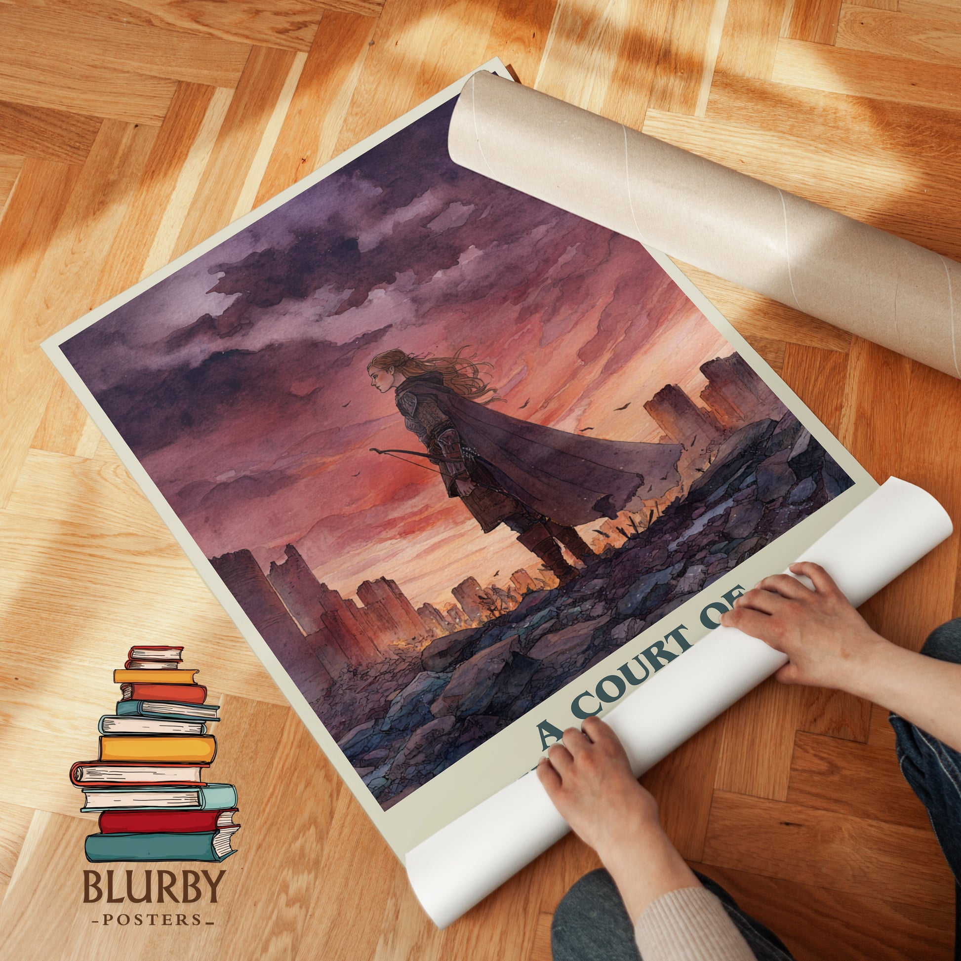 A Court of Wings and Ruin book cover print on bookshelf – Sarah J. Maas fan gift