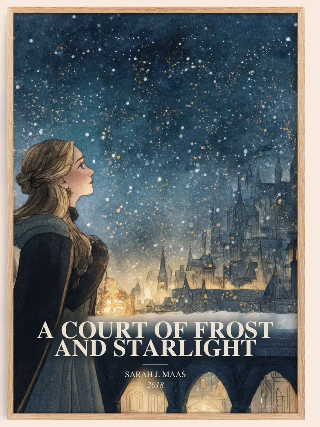 A Court Of Frost And Starlight watercolour book poster by Sarah J. Maas – framed literary art print
