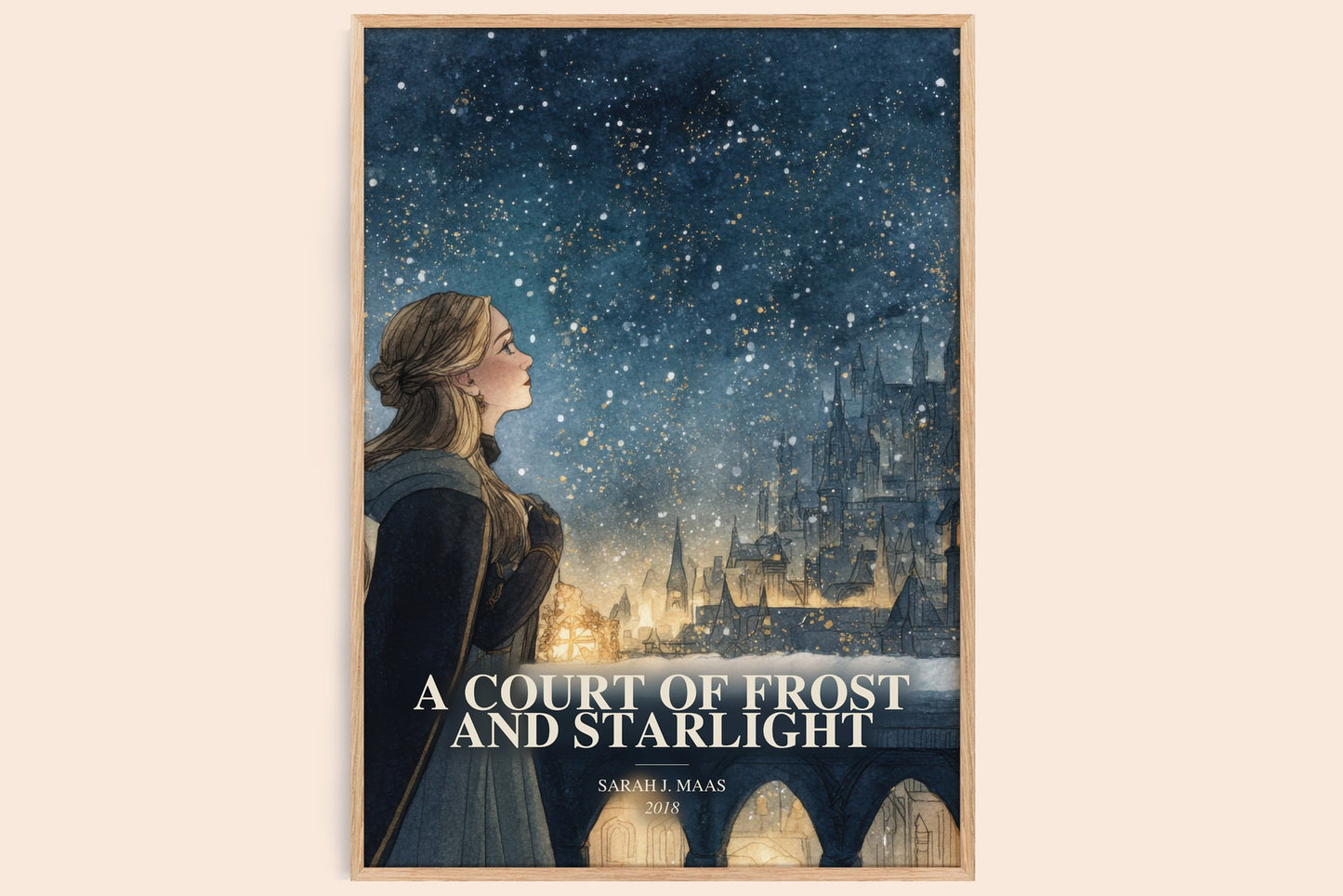A Court Of Frost And Starlight watercolour book poster by Sarah J. Maas – framed literary art print