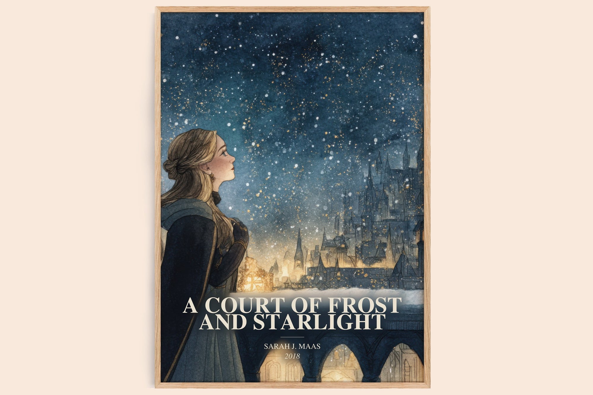 A Court Of Frost And Starlight watercolour book poster by Sarah J. Maas – framed literary art print