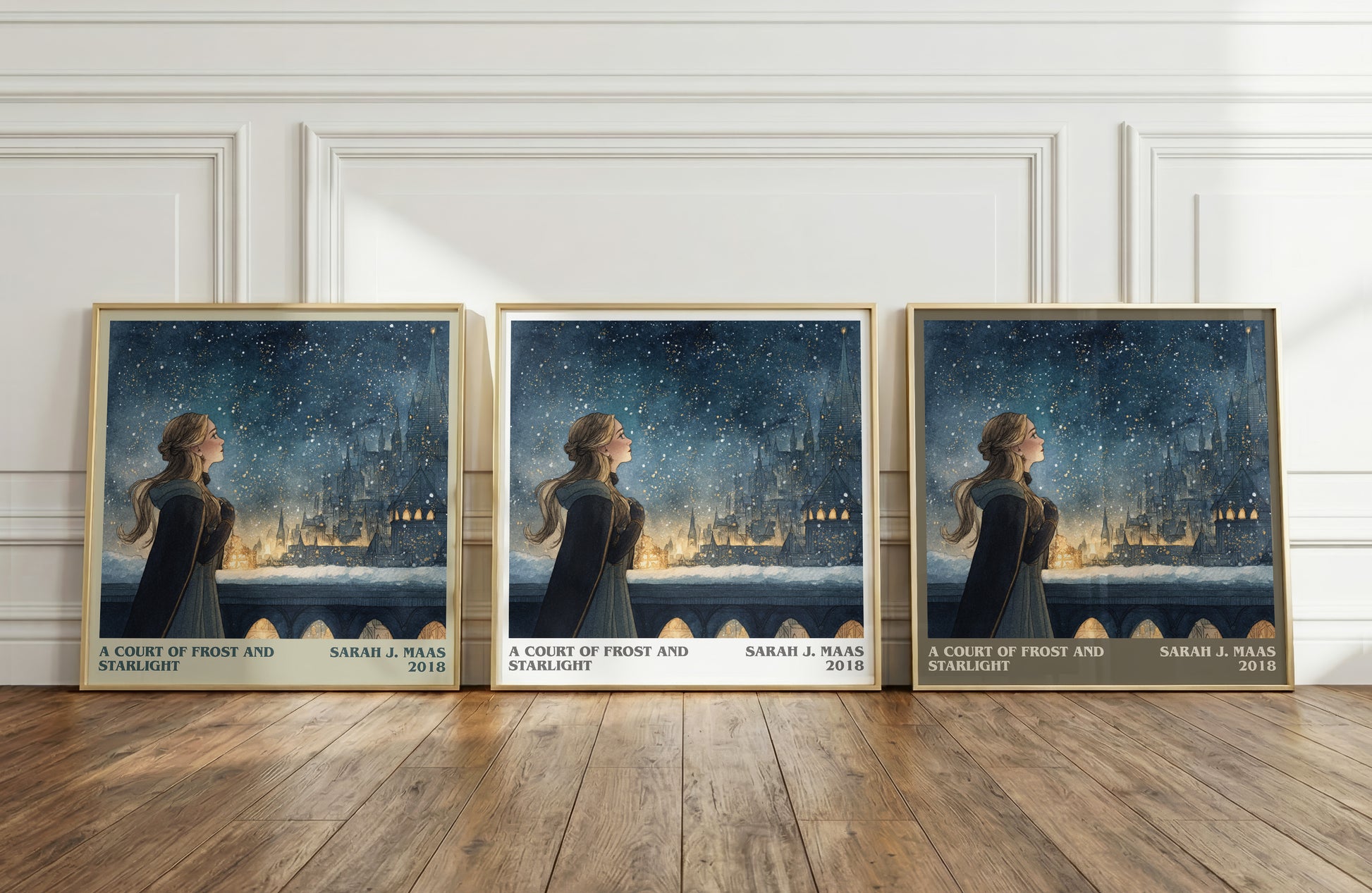 A Court of Frost and Starlight literary print framed by window – literary home decor