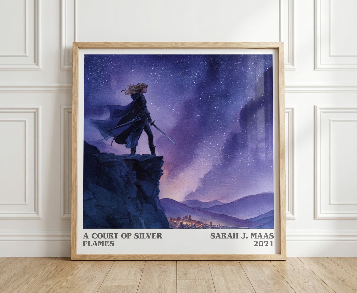 A Court Of Silver Flames literary print in frame leaning in hallway – fantasy wall art