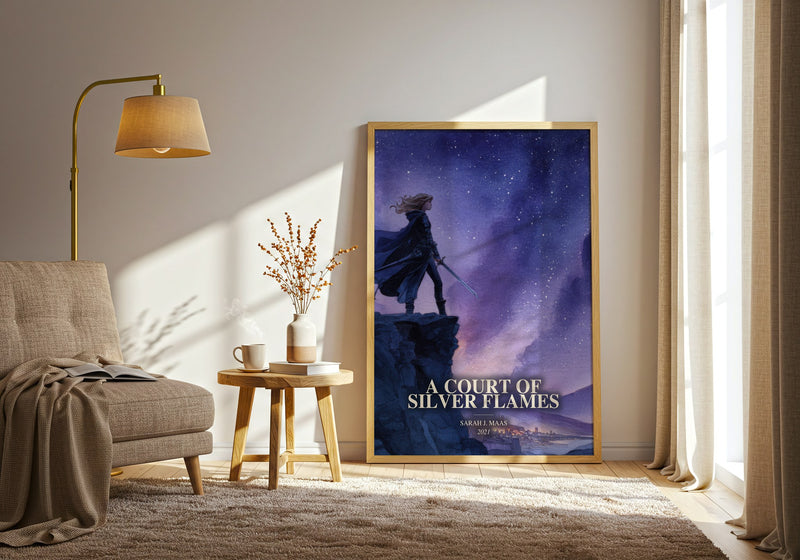 A Court Of Silver Flames watercolour print in frame leaning in hallway – fantasy wall art