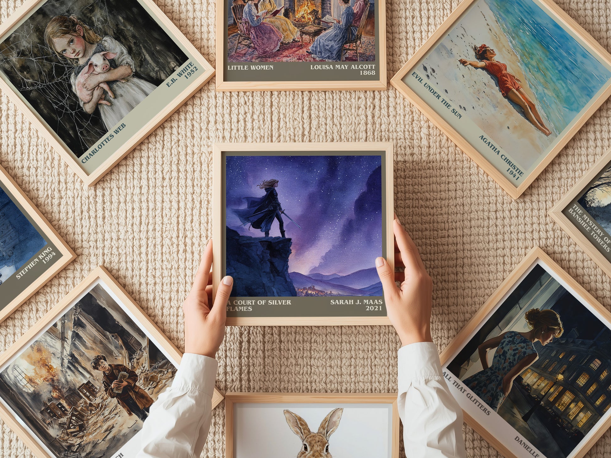 A Court Of Silver Flames literary print on bookshelf – Sarah J. Maas fan gift