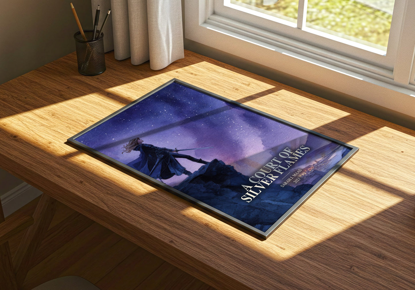 A Court Of Silver Flames watercolour book poster framed on wall – fantasy wall art