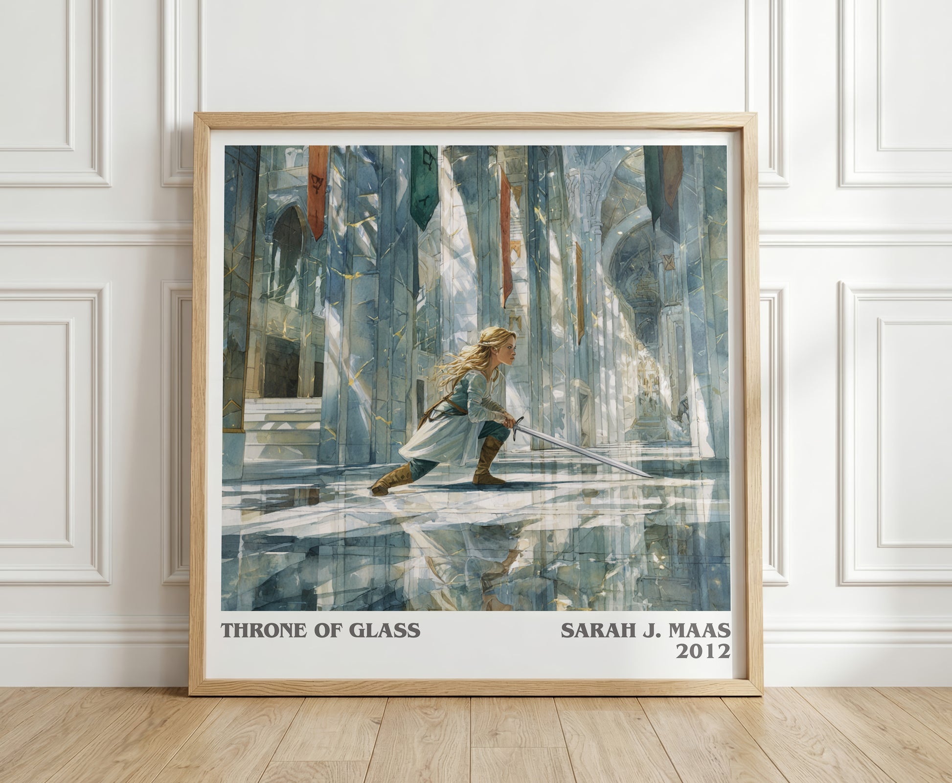 Throne of Glass literary print in frame leaning in hallway – fantasy wall art