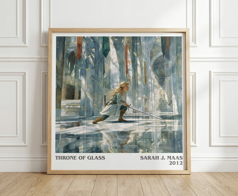 Throne of Glass literary print in frame leaning in hallway – fantasy wall art