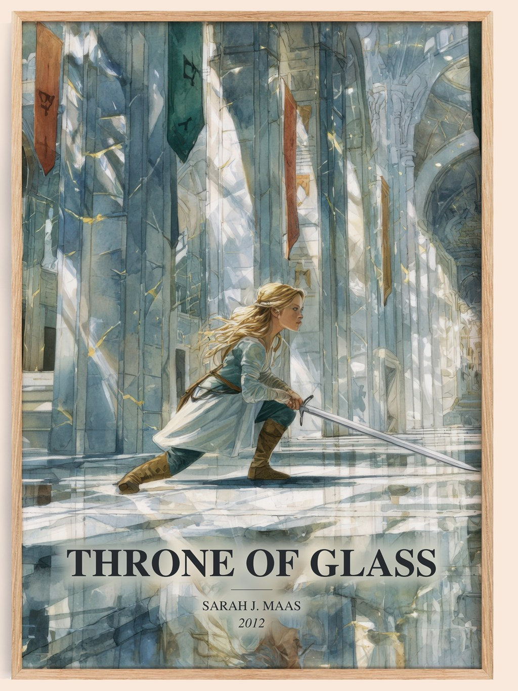 Throne Of Glass watercolour book poster by Sarah J. Maas – framed literary art print