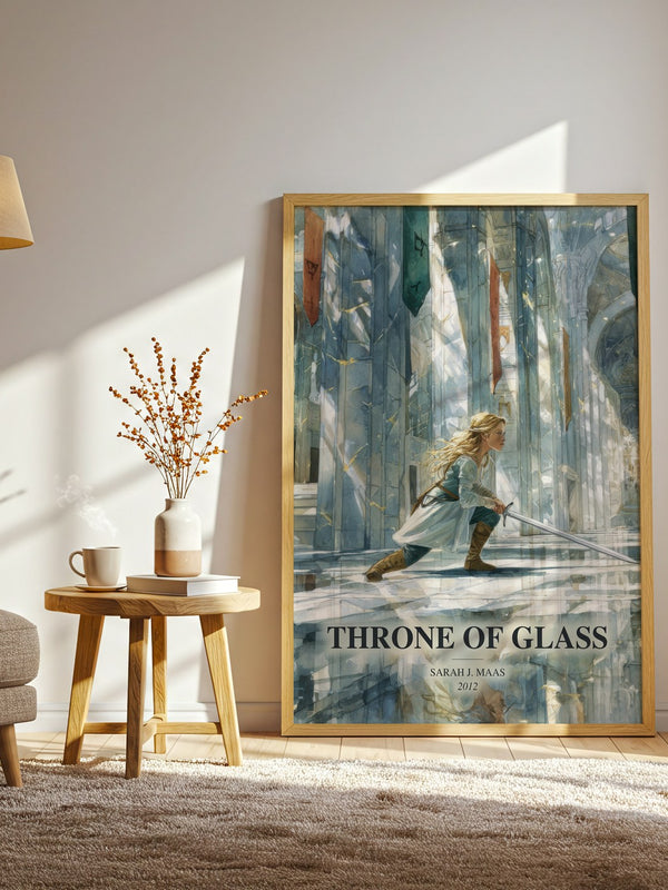 Throne Of Glass watercolour print in frame leaning in hallway – fantasy wall art