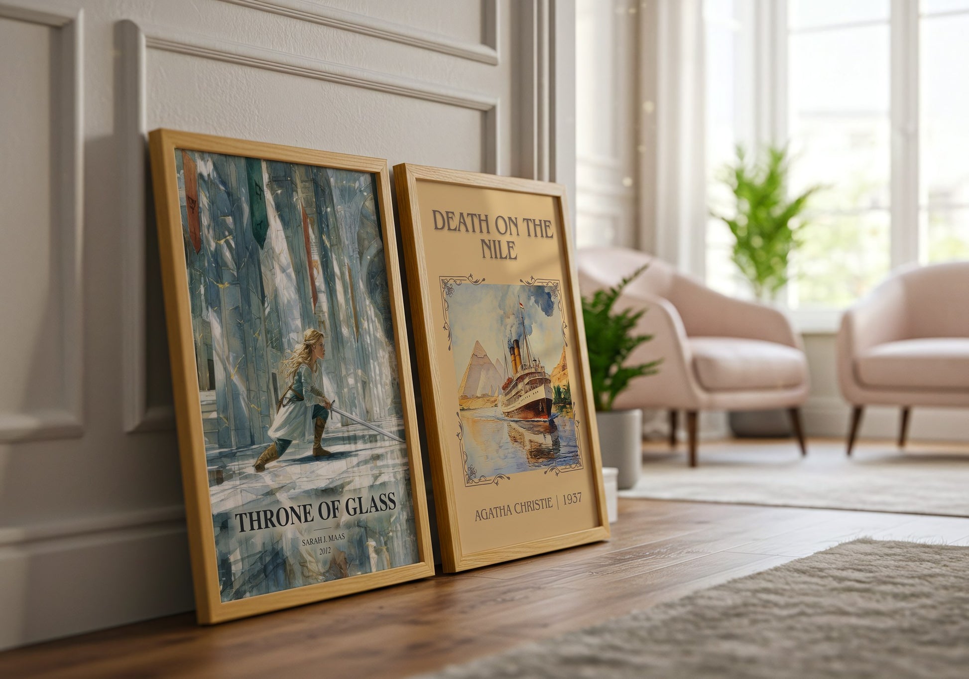 Throne Of Glass watercolour print framed by window – literary home decor