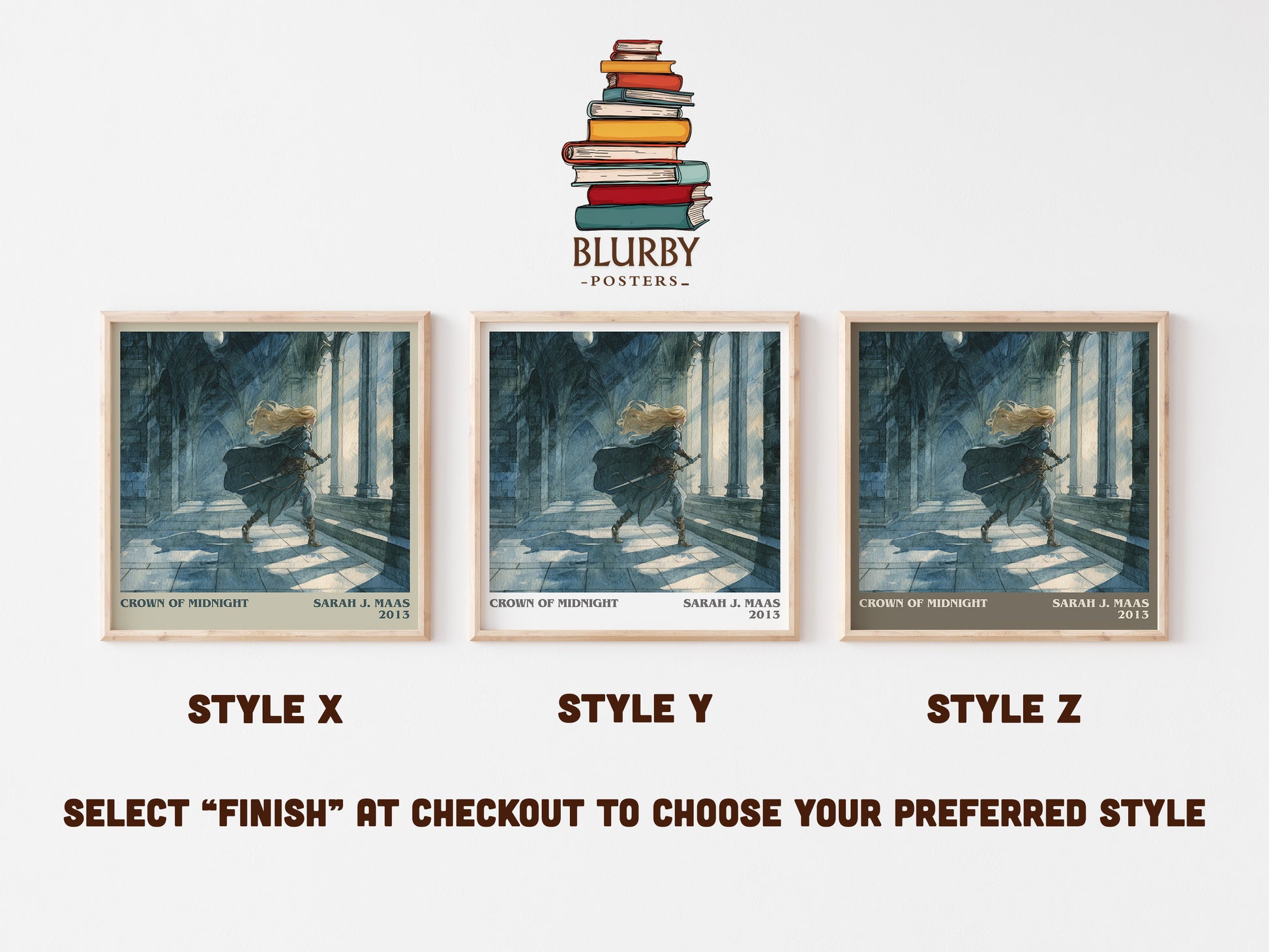 Crown of Midnight literary art print colour and style options – Sarah J. Maas book art