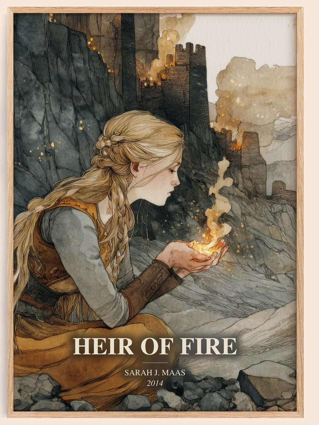 Heir Of Fire watercolour book poster by Sarah J. Maas – framed literary art print