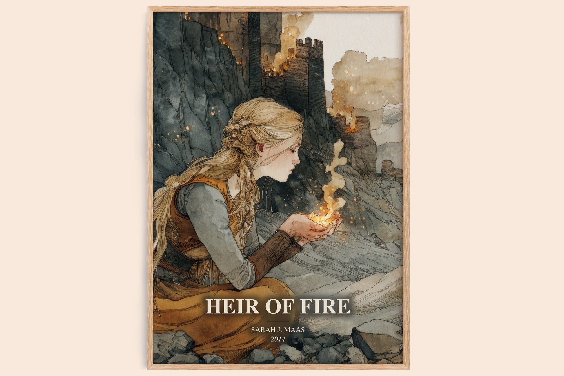 Heir Of Fire watercolour book poster by Sarah J. Maas – framed literary art print