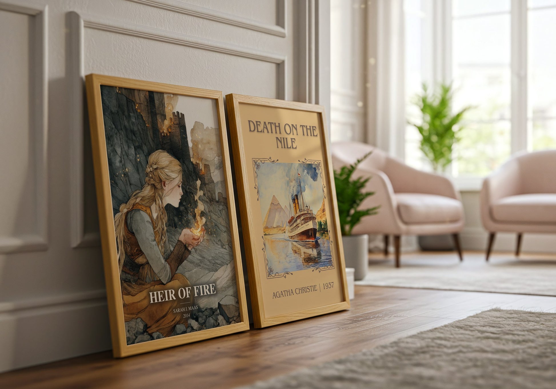 Heir Of Fire watercolour print framed by window – literary home decor