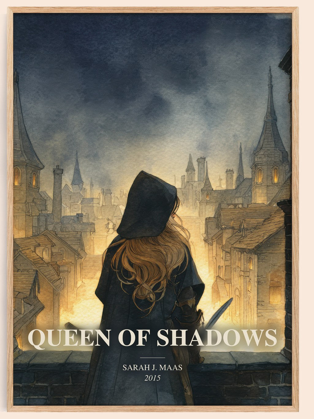 Queen Of Shadows watercolour book poster by Sarah J. Maas – framed literary art print