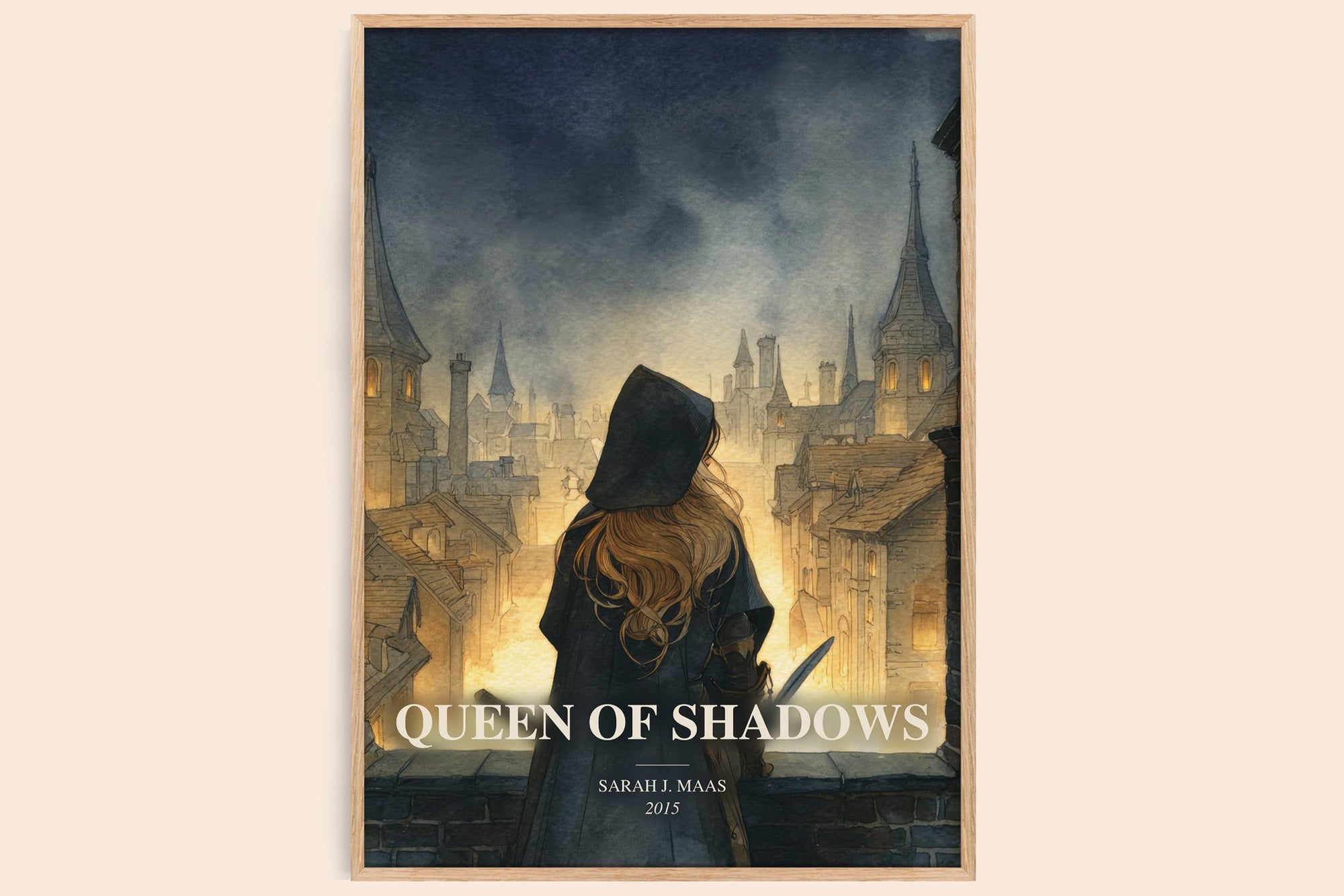 Queen Of Shadows watercolour book poster by Sarah J. Maas – framed literary art print
