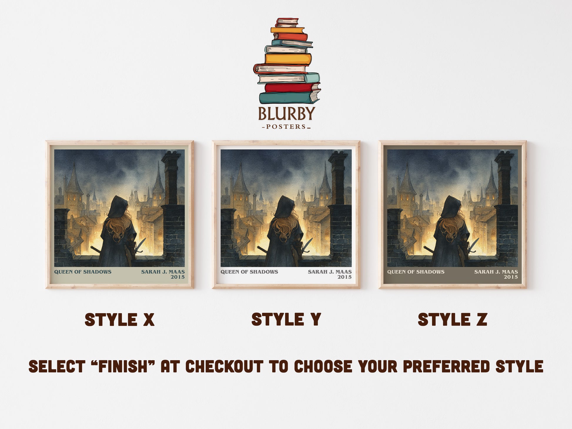 Queen of Shadows literary art print colour and style options – Sarah J. Maas book art