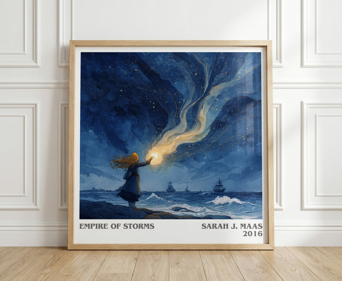 Empire of Storms literary print in frame leaning in hallway – fantasy wall art