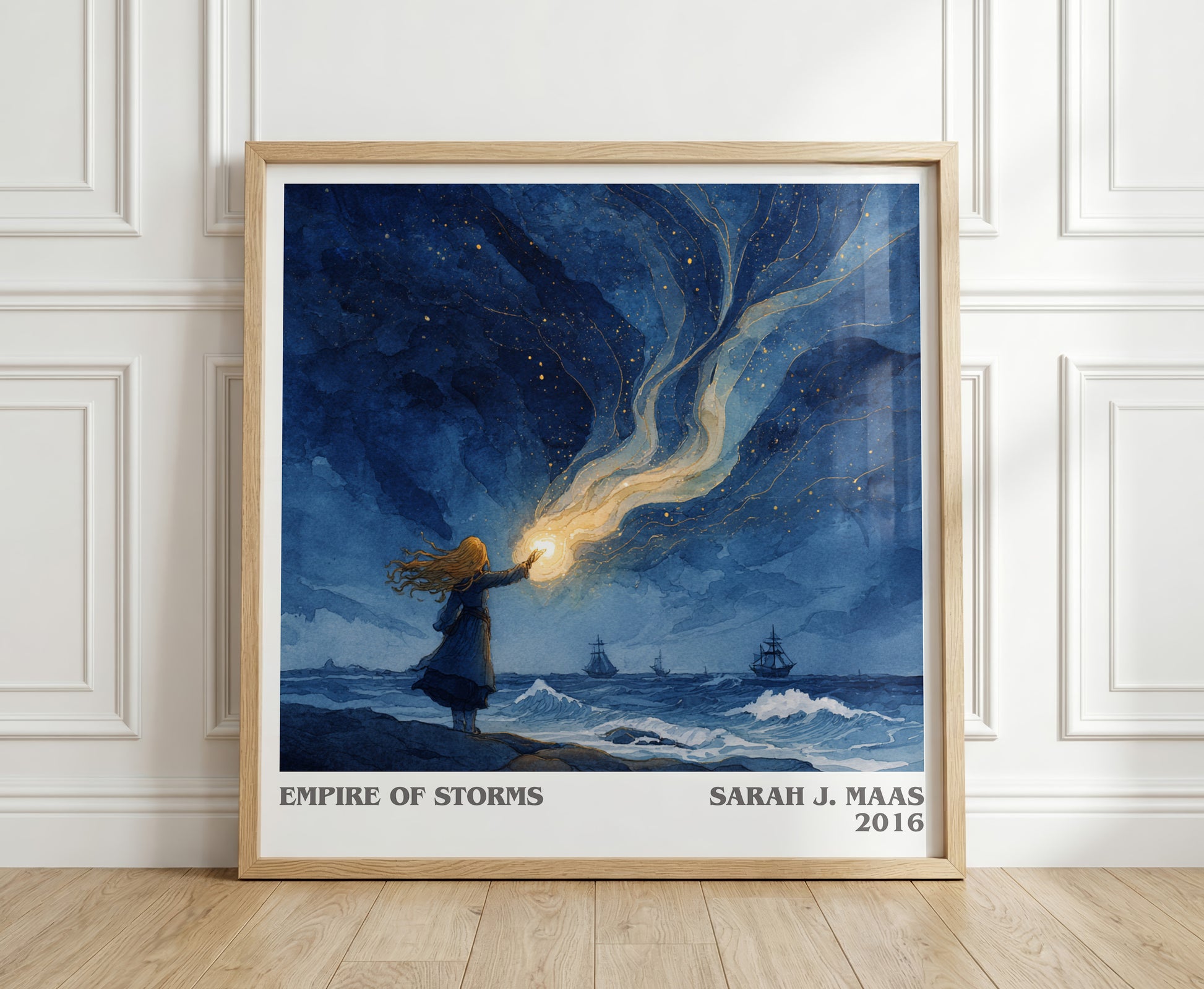 Empire of Storms literary print in frame leaning in hallway – fantasy wall art