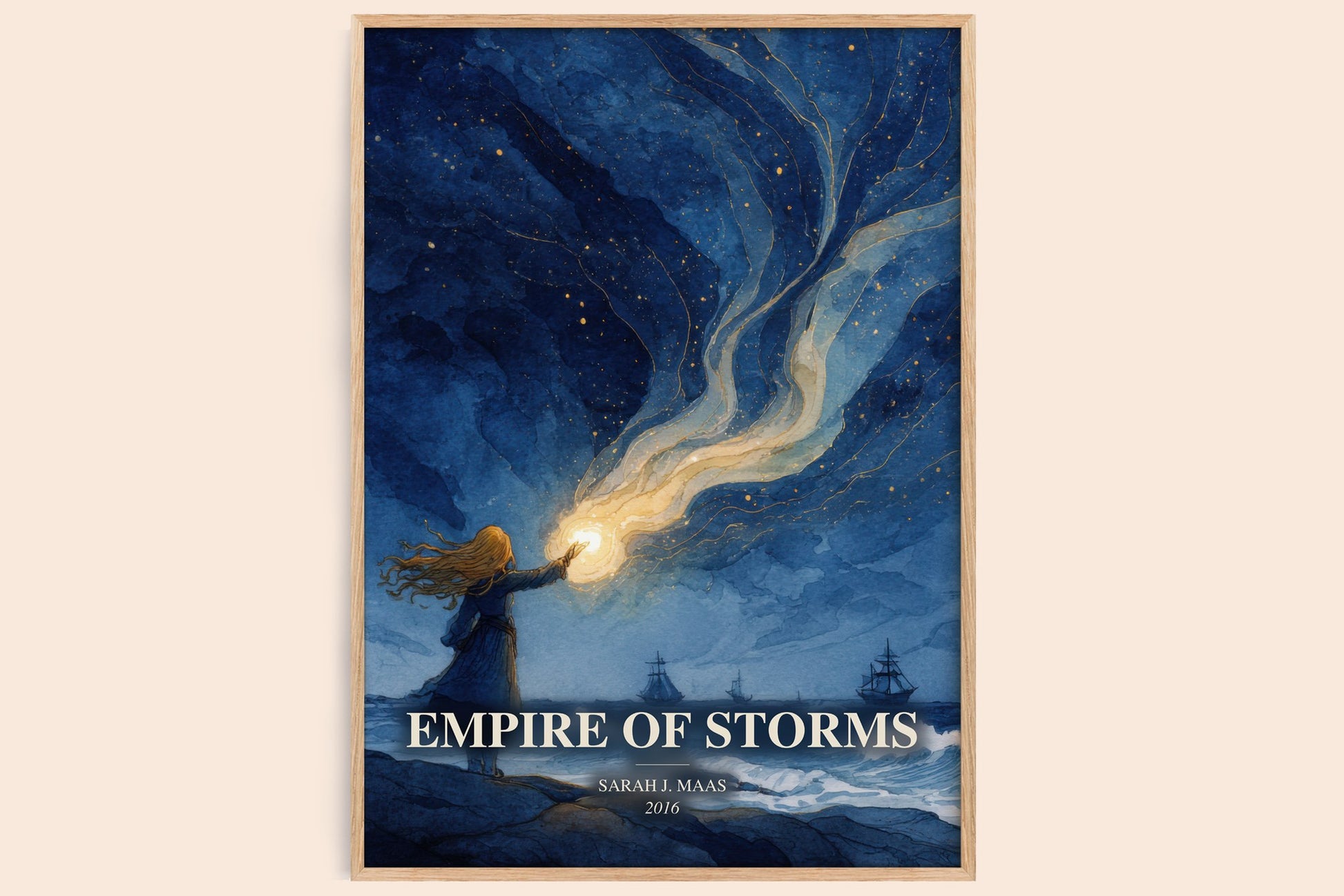 Empire Of Storms watercolour book poster by Sarah J. Maas – framed literary art print