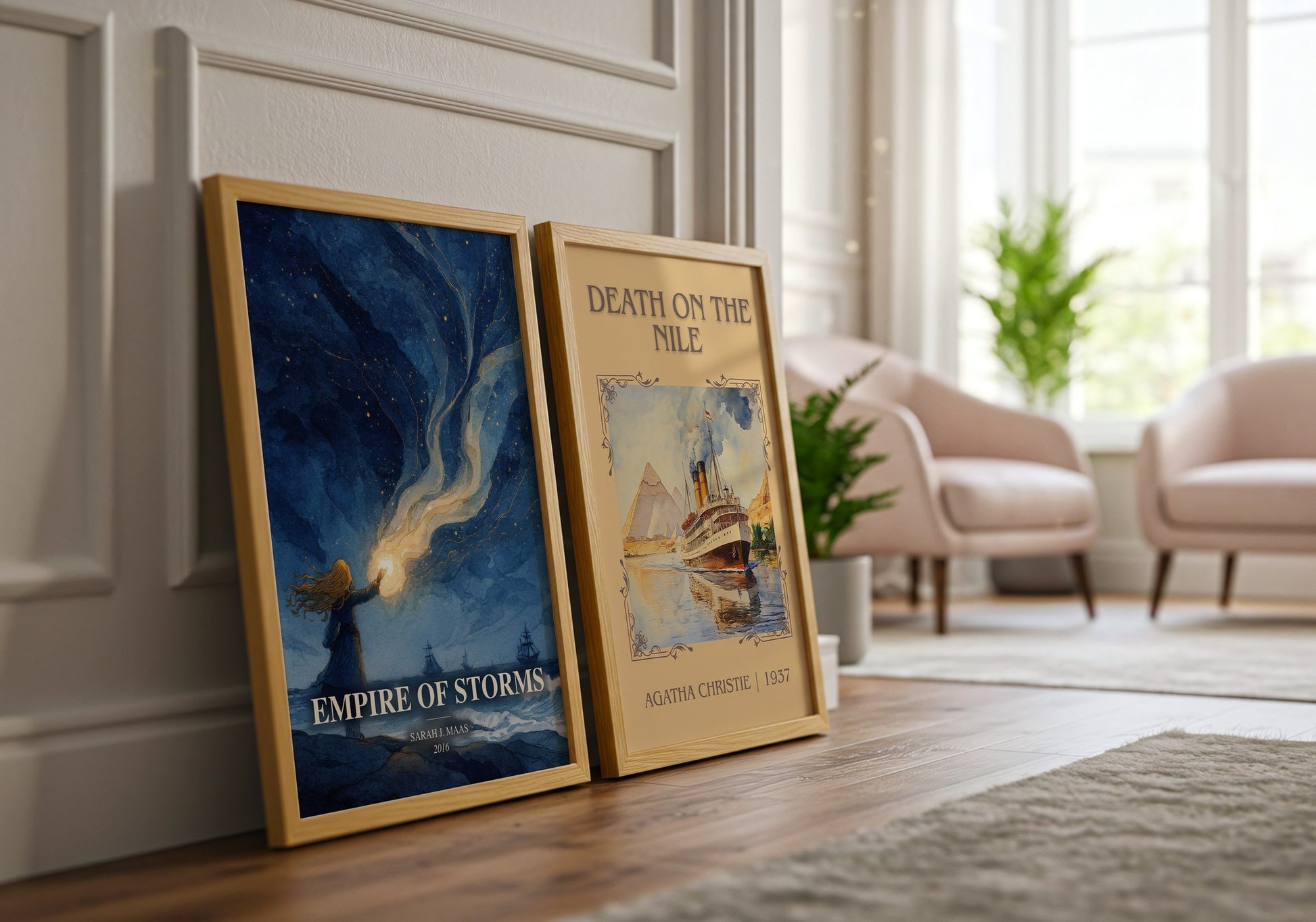 Empire Of Storms watercolour print framed by window – literary home decor