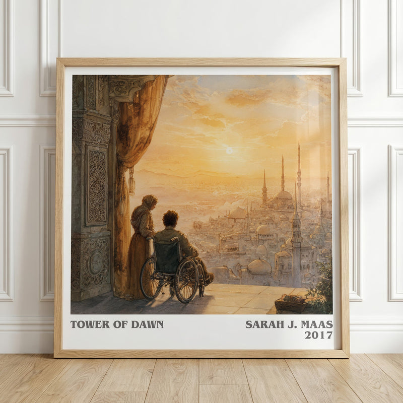 Tower of Dawn literary print in frame leaning in hallway – fantasy wall art