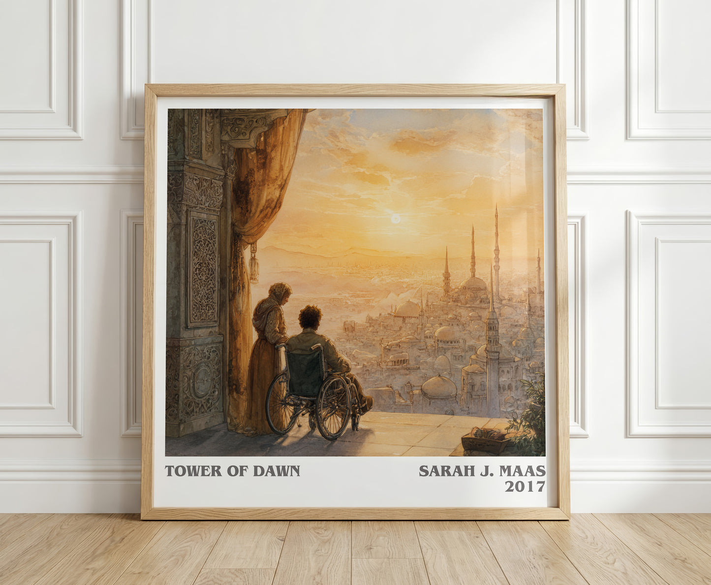 Tower of Dawn literary print in frame leaning in hallway – fantasy wall art