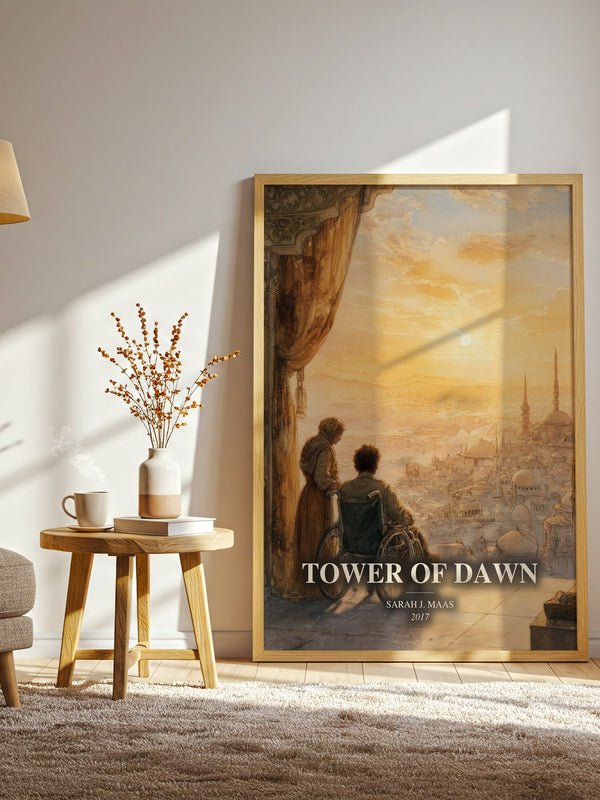 Tower Of Dawn watercolour print in frame leaning in hallway – fantasy wall art
