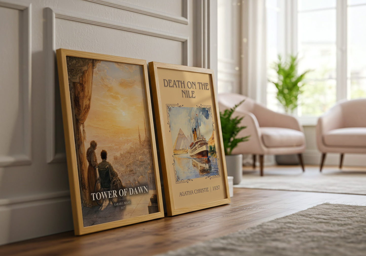 Tower Of Dawn watercolour print framed by window – literary home decor