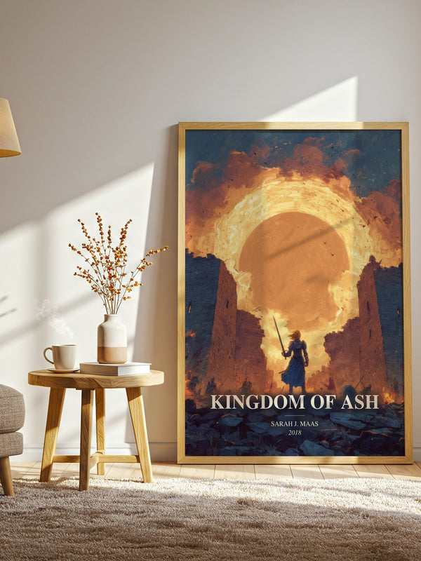 Kingdom Of Ash watercolour print in frame leaning in hallway – fantasy wall art