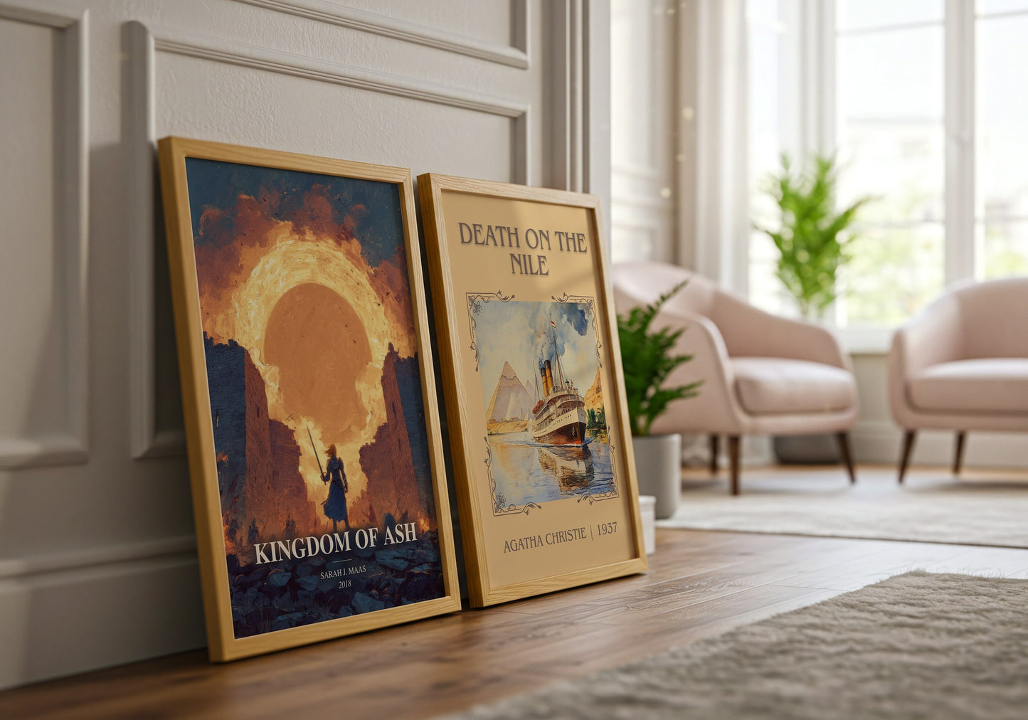 Kingdom Of Ash watercolour print framed by window – literary home decor