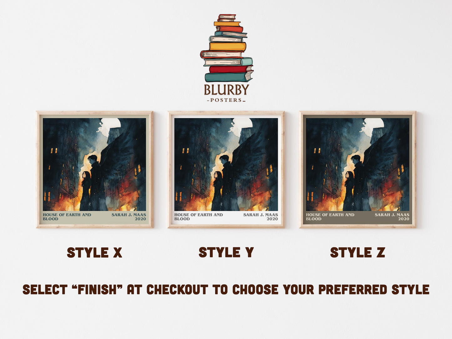 House of Earth and Blood literary art print colour and style options – Sarah J. Maas book art