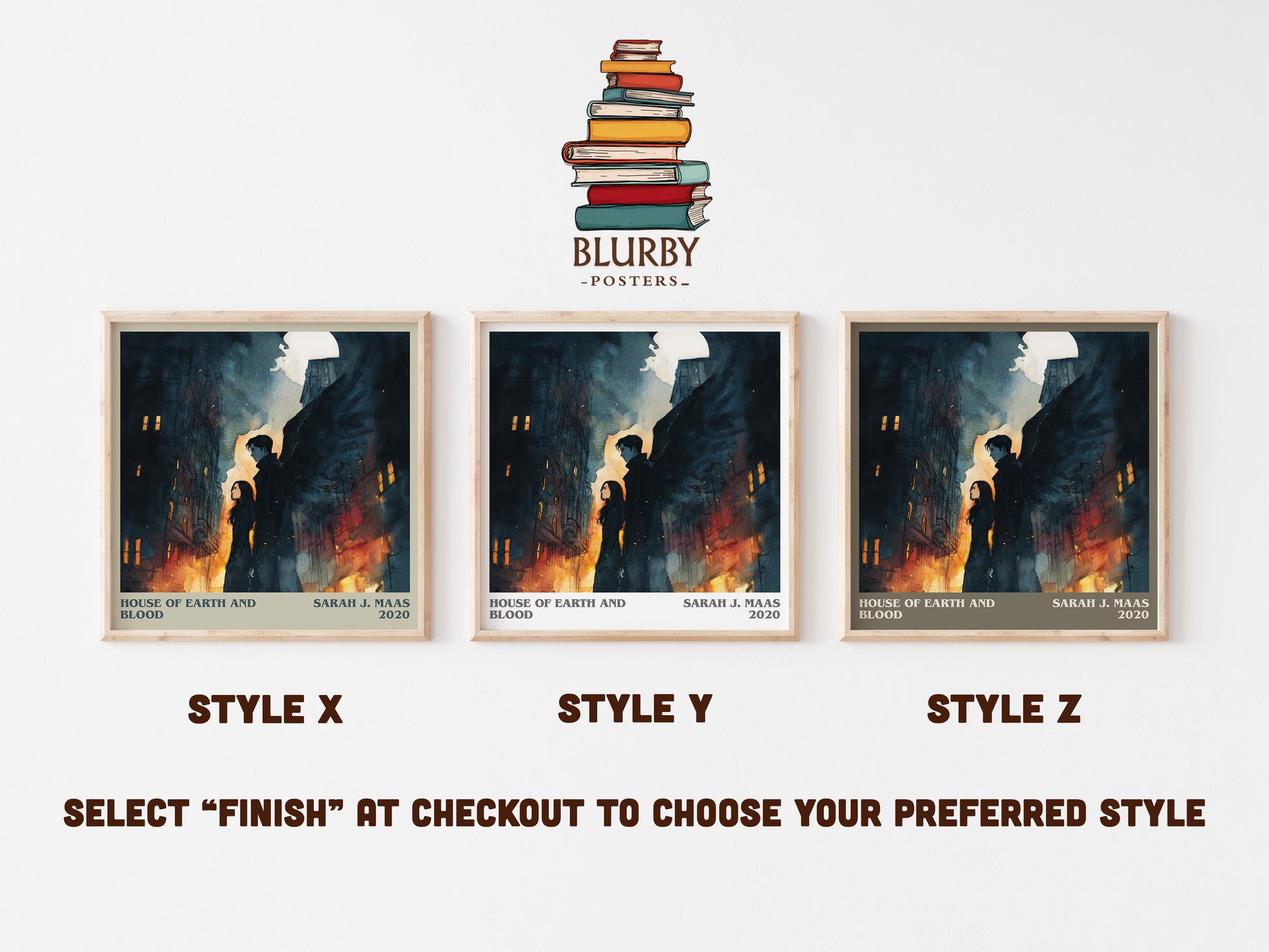 House of Earth and Blood literary art print colour and style options – Sarah J. Maas book art
