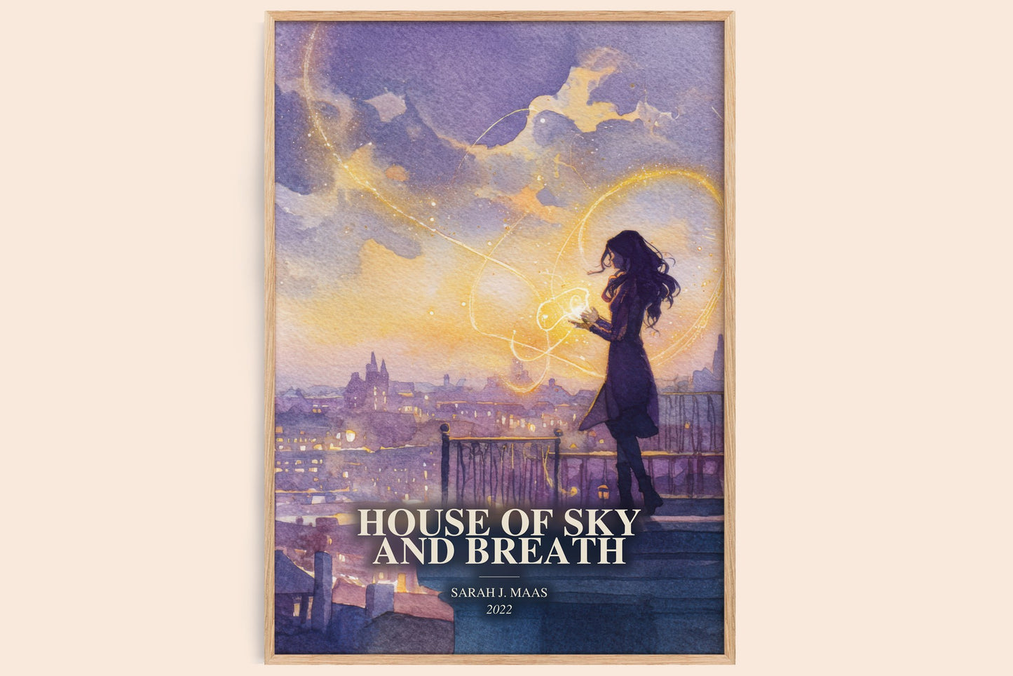 House Of Sky And Breath watercolour book poster by Sarah J. Maas – framed literary art print