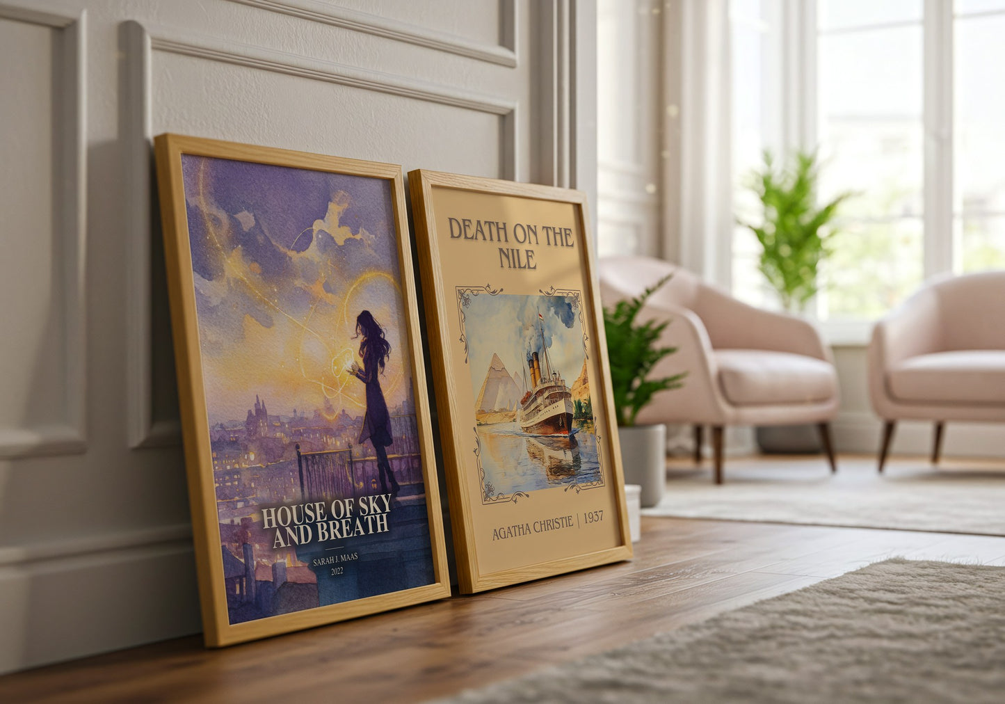 House Of Sky And Breath watercolour print framed by window – literary home decor