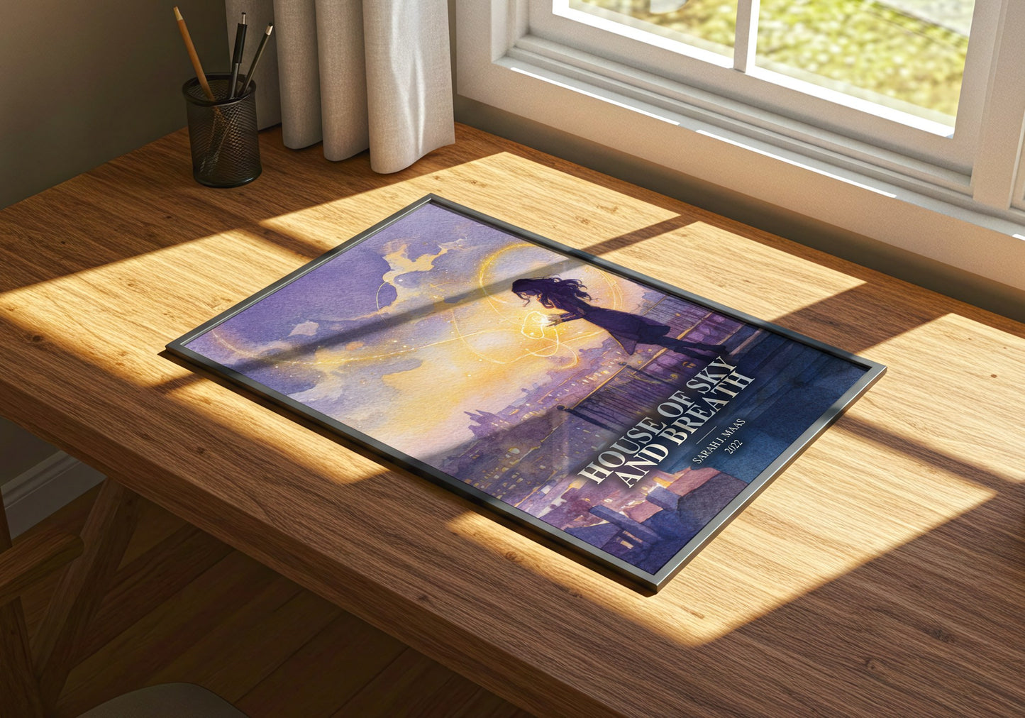 House Of Sky And Breath watercolour book poster framed on wall – fantasy wall art