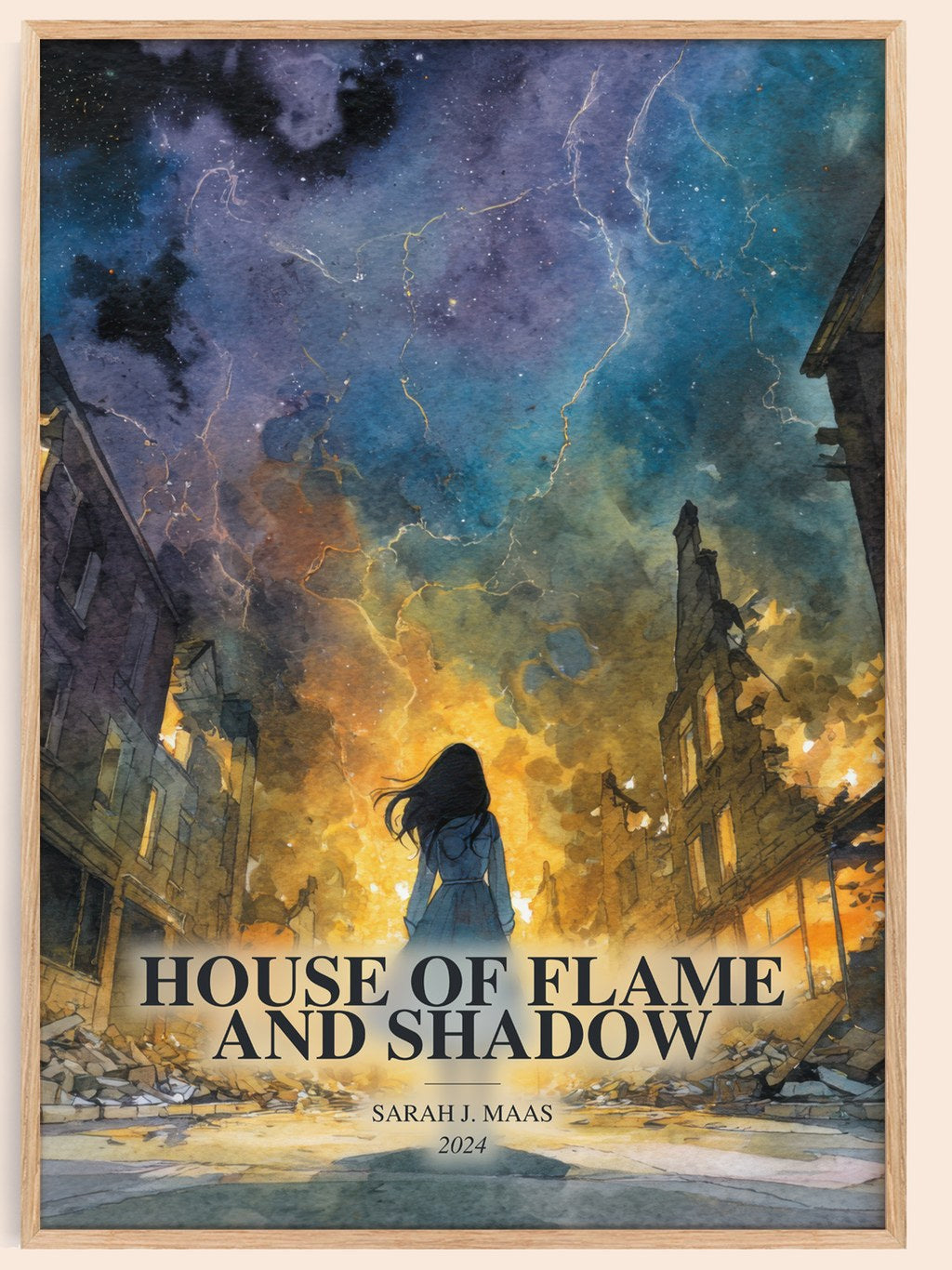House Of Flame And Shadow watercolour book poster by Sarah J. Maas – framed literary art print
