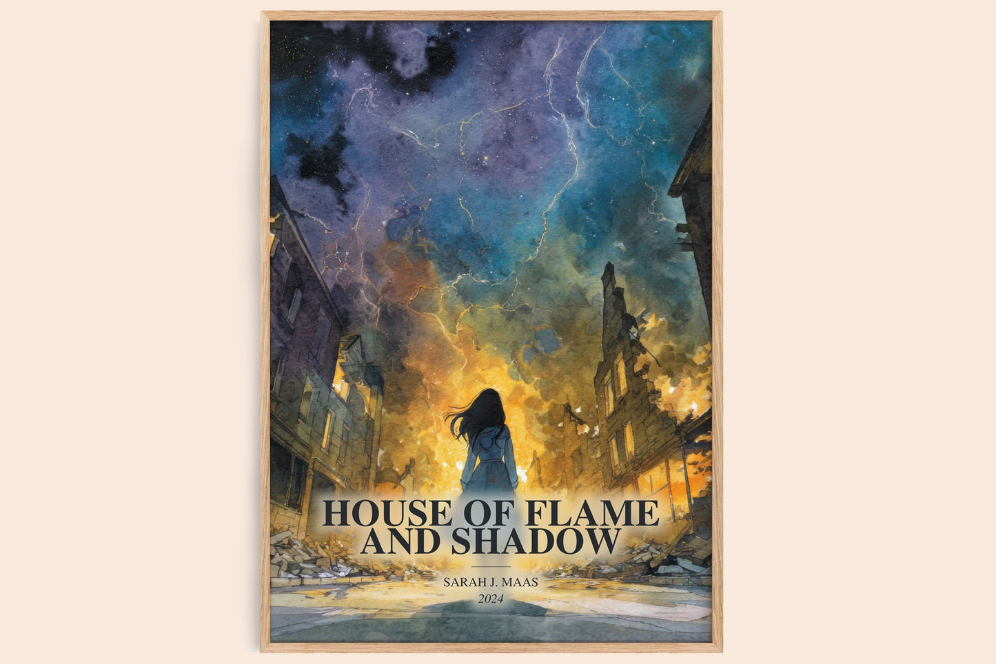 House Of Flame And Shadow watercolour book poster by Sarah J. Maas – framed literary art print