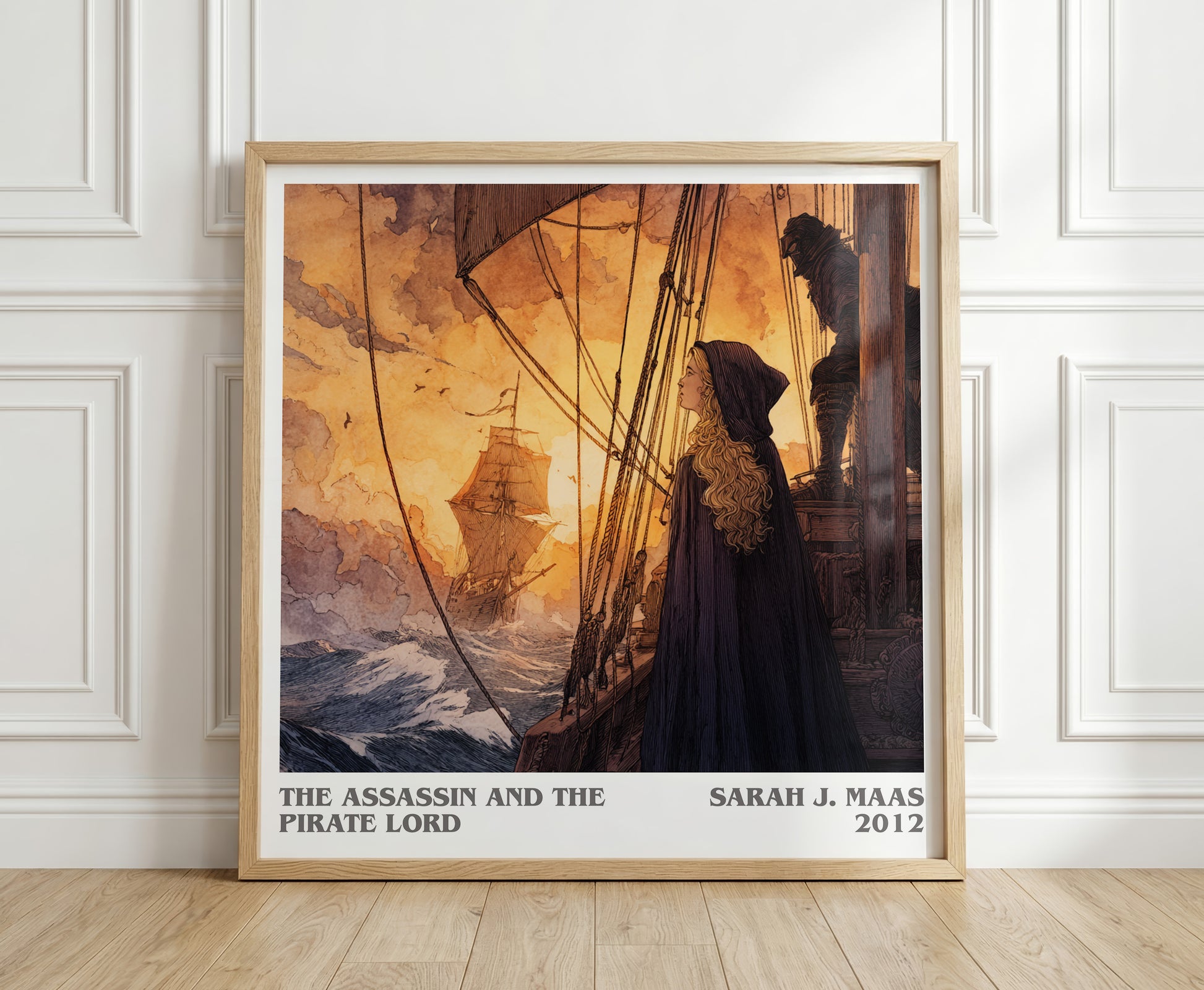 The Assassin And The Pirate Lord literary print in frame leaning in hallway – young adult wall art