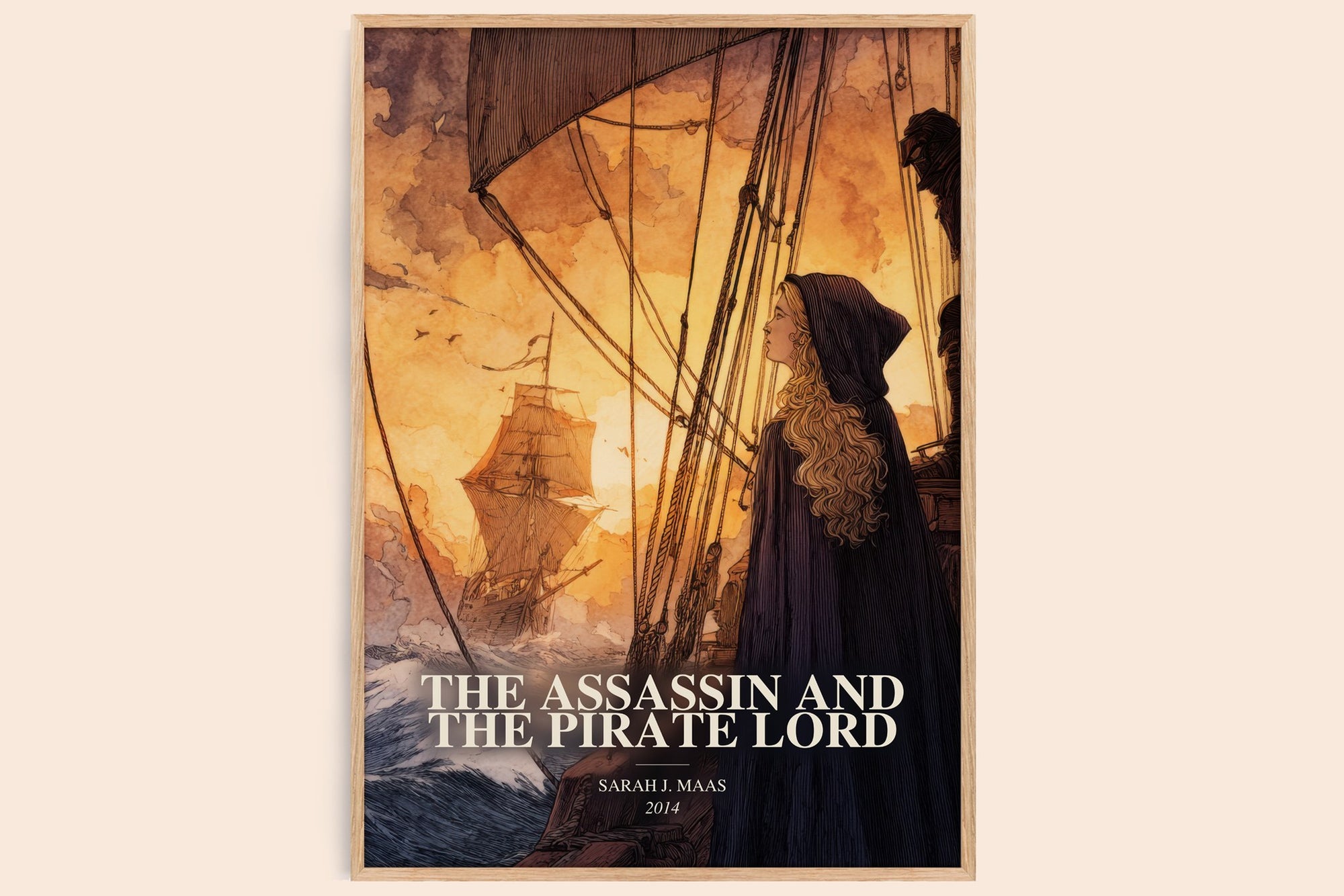 The Assassin And The Pirate Lord watercolour book poster by Sarah J. Maas – framed literary art print