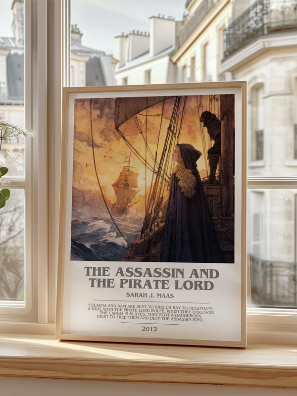The Assassin And The Pirate Lord Bookish Wall Art by Sarah J. Maas – framed print by a bright window