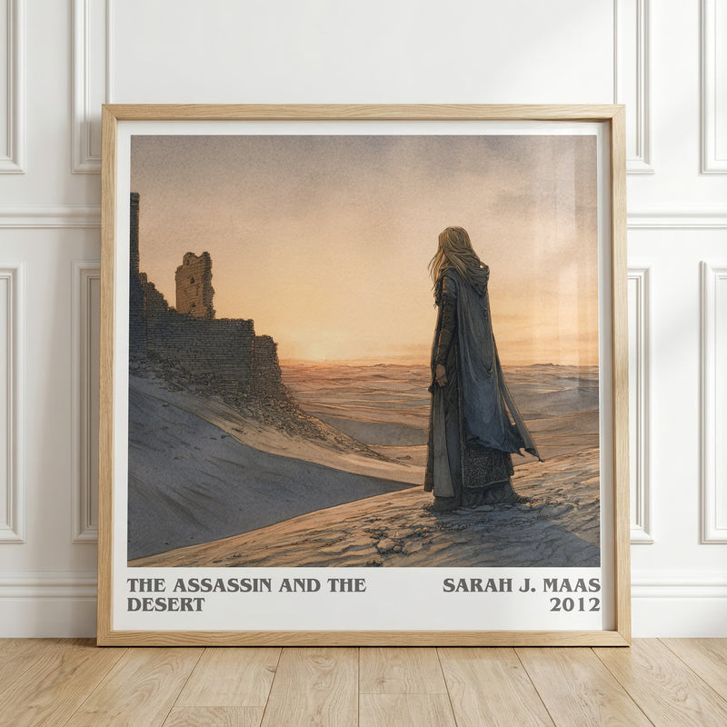 The Assassin And The Desert literary print in frame leaning in hallway – fantasy wall art
