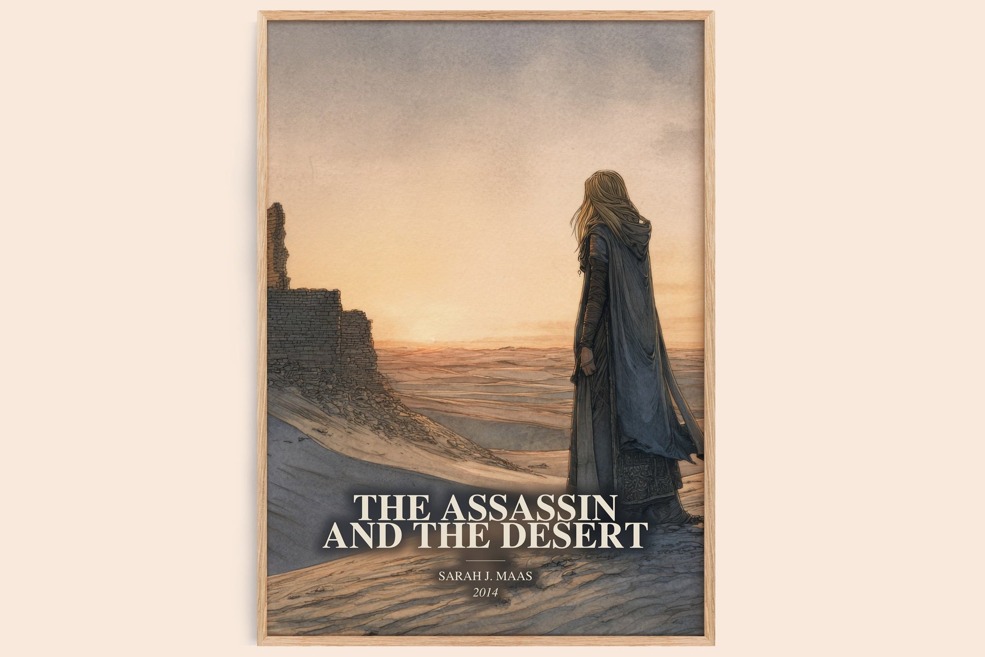 The Assassin And The Desert watercolour book poster by Sarah J. Maas – framed literary art print
