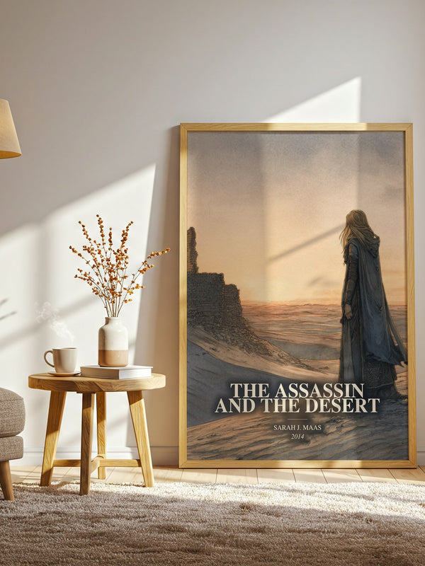 The Assassin And The Desert watercolour print in frame leaning in hallway – young adult wall art
