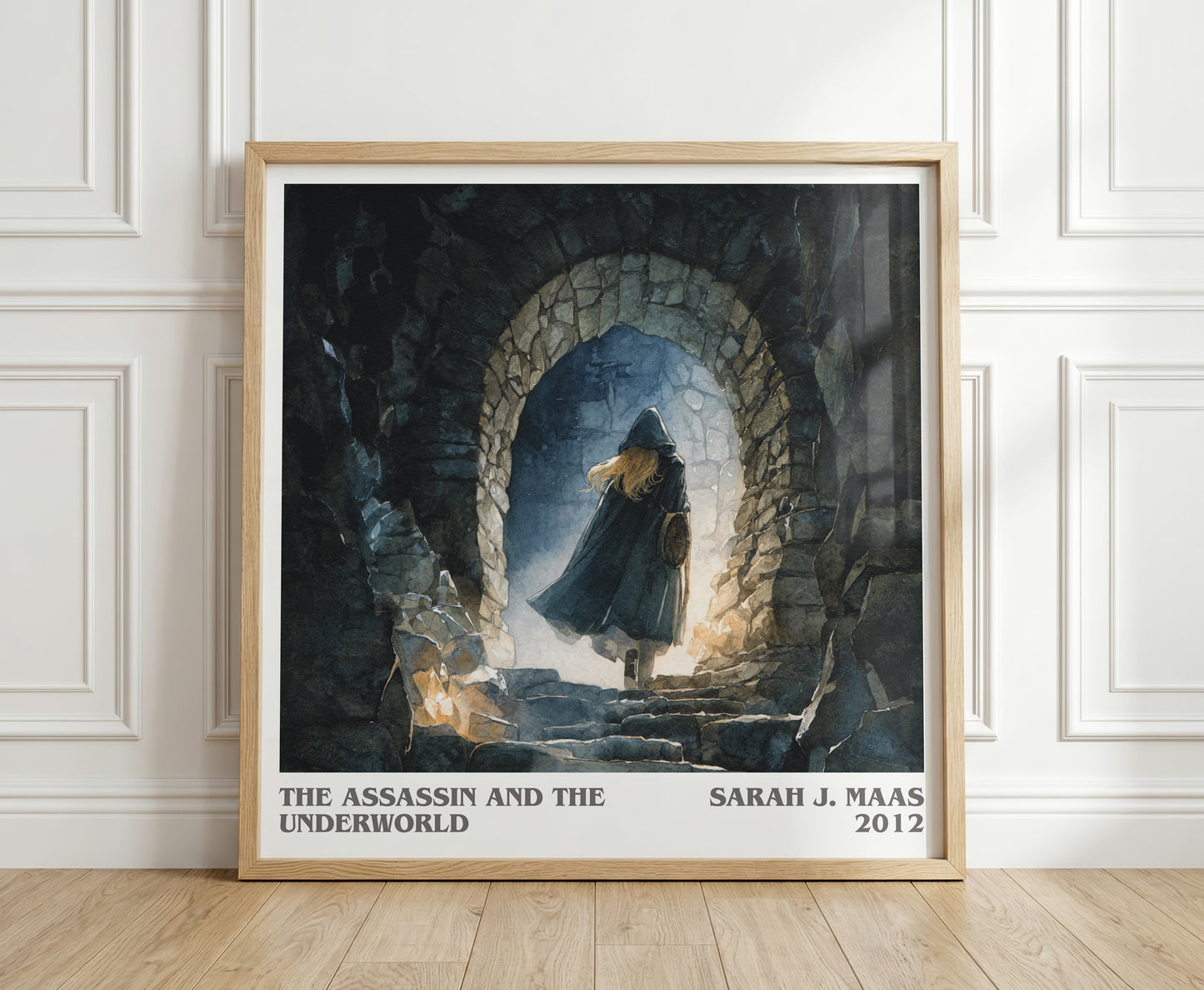 The Assassin And The Underworld literary print in frame leaning in hallway – fantasy wall art