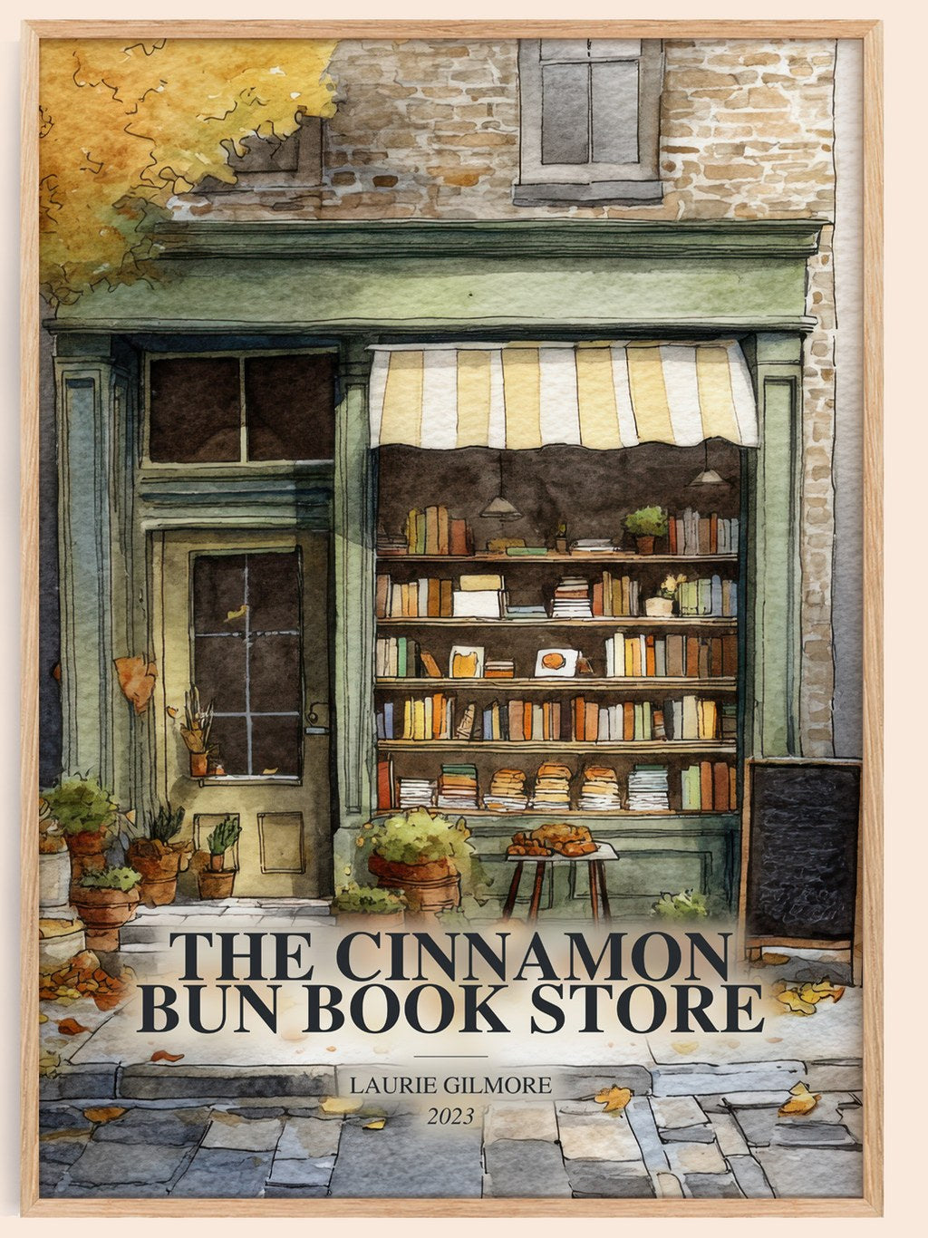 The Cinnamon Bun Book Store watercolour book poster by Laurie Gilmore – framed literary art print