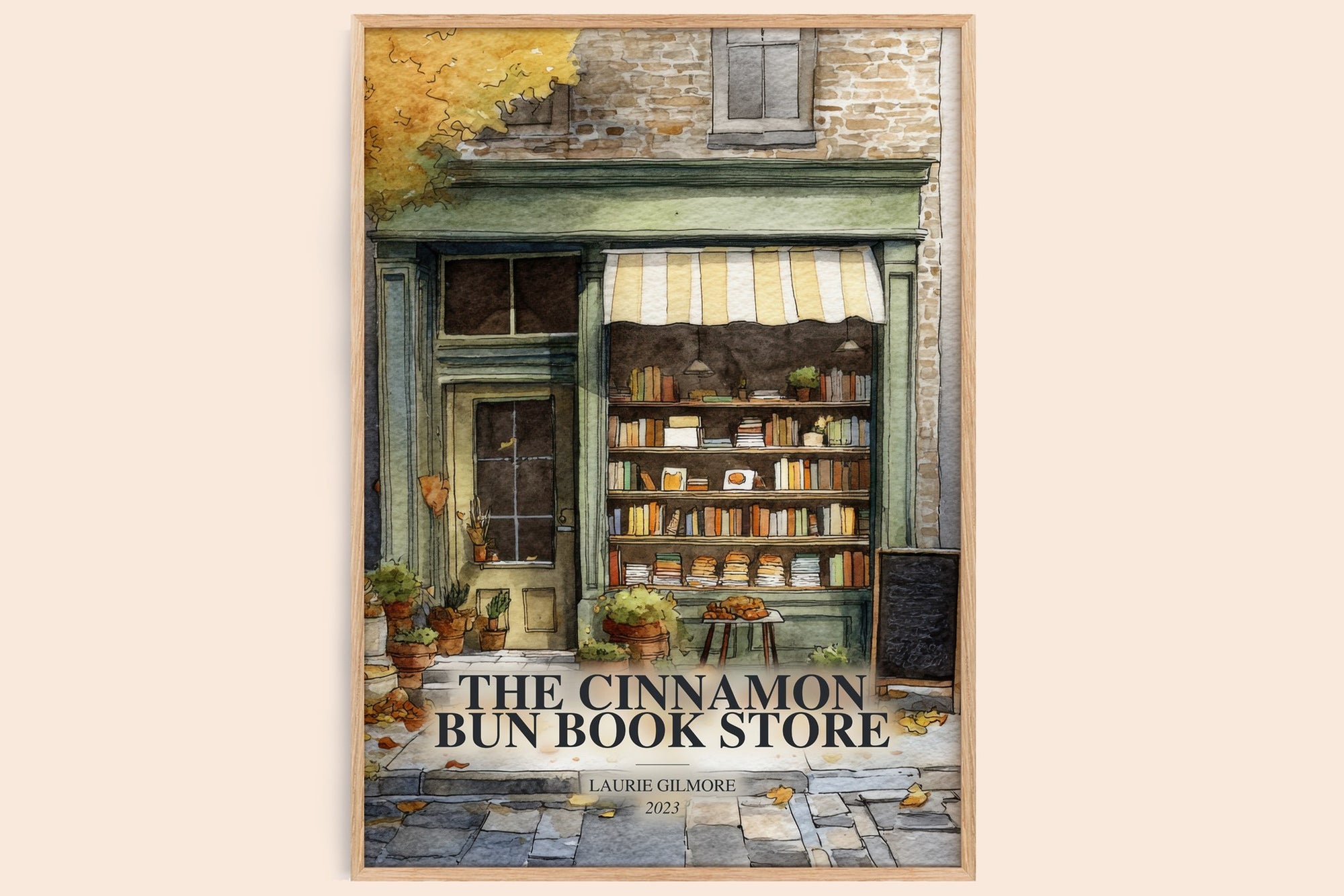 The Cinnamon Bun Book Store watercolour book poster by Laurie Gilmore – framed literary art print