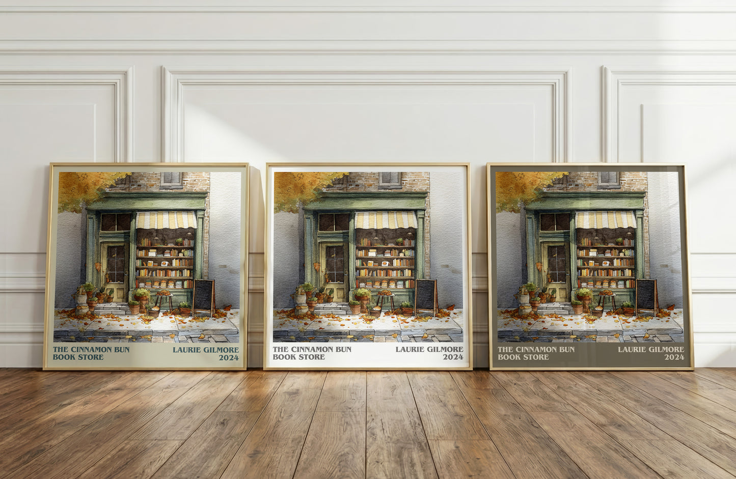 The Cinnamon Bun Book Store literary print framed by window – literary home decor