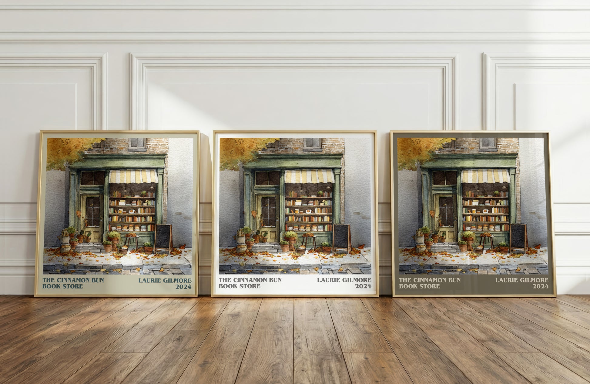 The Cinnamon Bun Book Store literary print framed by window – literary home decor